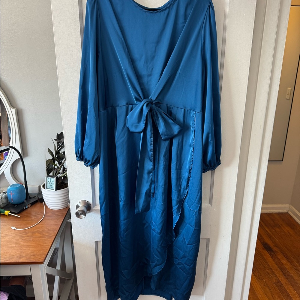 SHEIN Teal Long Sleeve Dress with Bow